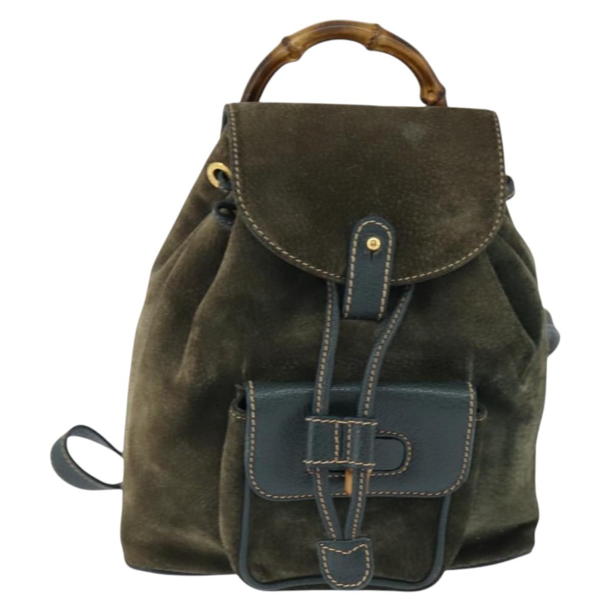 Gucci Vintage Bamboo Backpack Suede Small