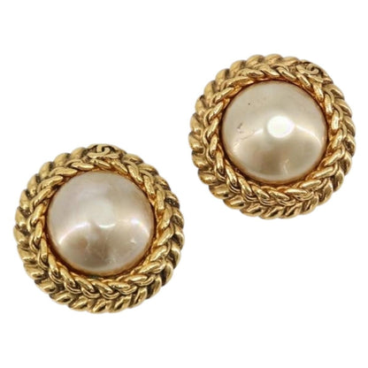Chanel Vintage Round Clip-On Metal with Faux Pearl Product Image
