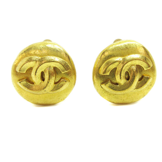 Chanel Vintage CC Round Clip-On Earrings Metal Small