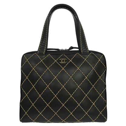 Chanel Surpique Zip Around Satchel Quilted Leather Medium