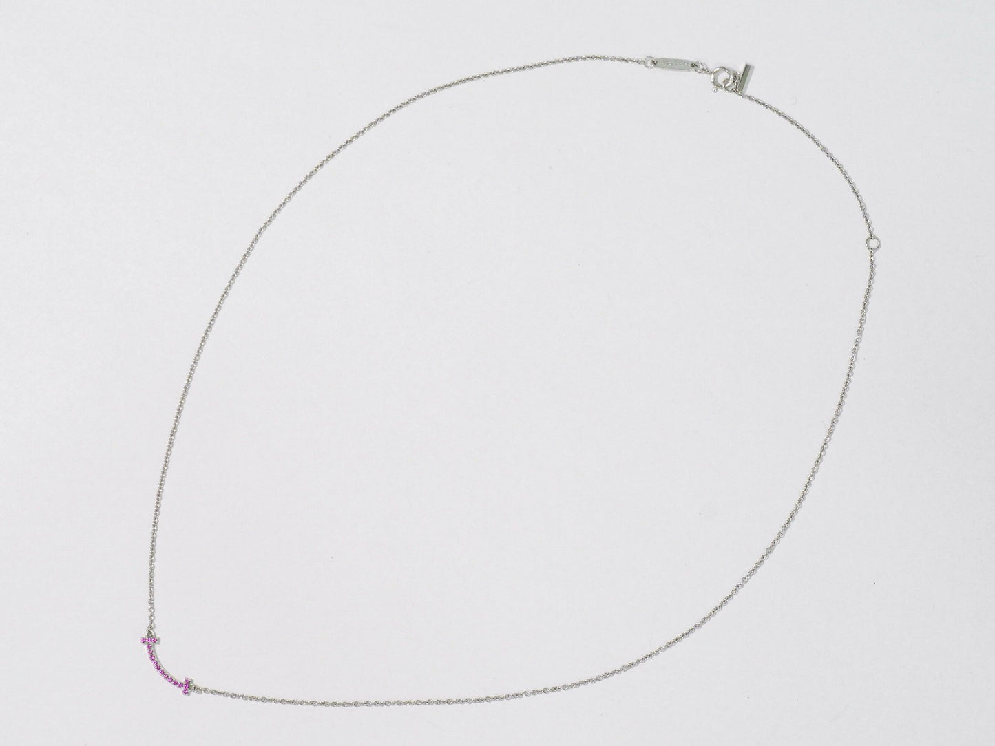 Tiffany & Co. T Smile Pendant 18K White Gold with Pink Sapphires Mini