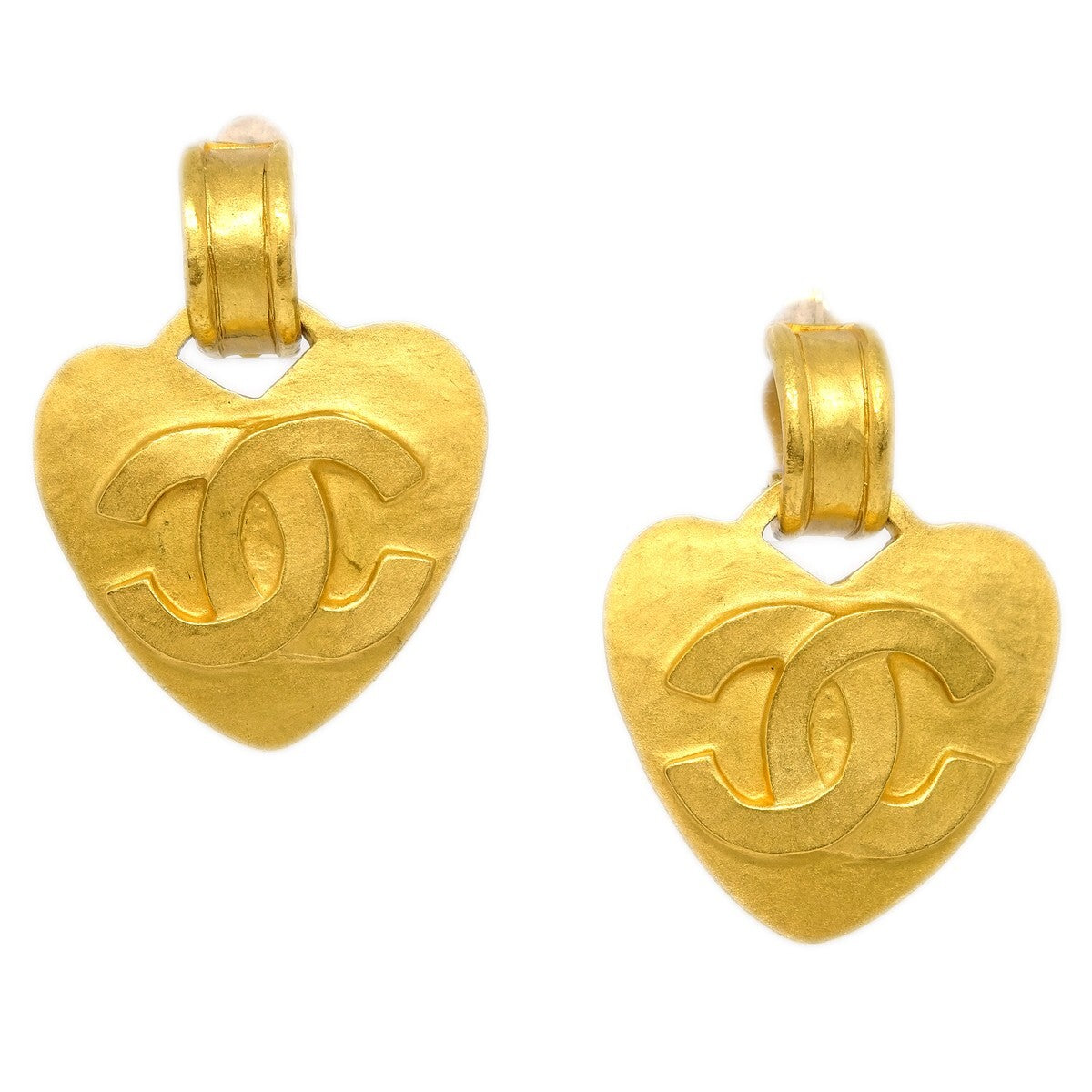 Chanel Vintage CC Heart Clip-On Earrings Metal Small