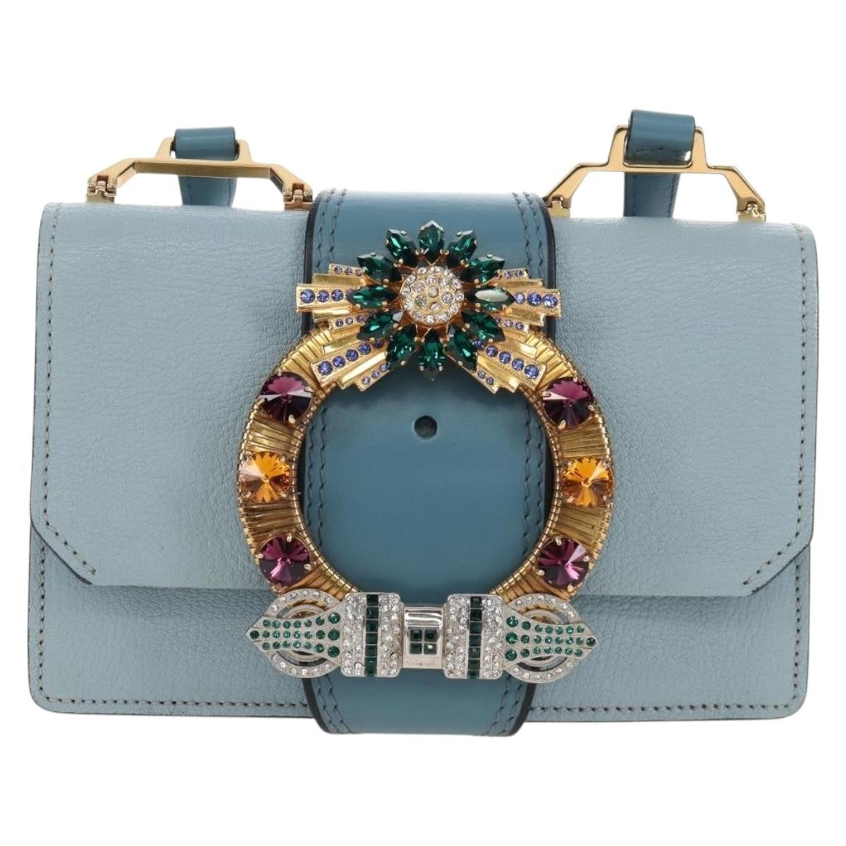Miu Miu Madras Crystal Buckle Leather Small