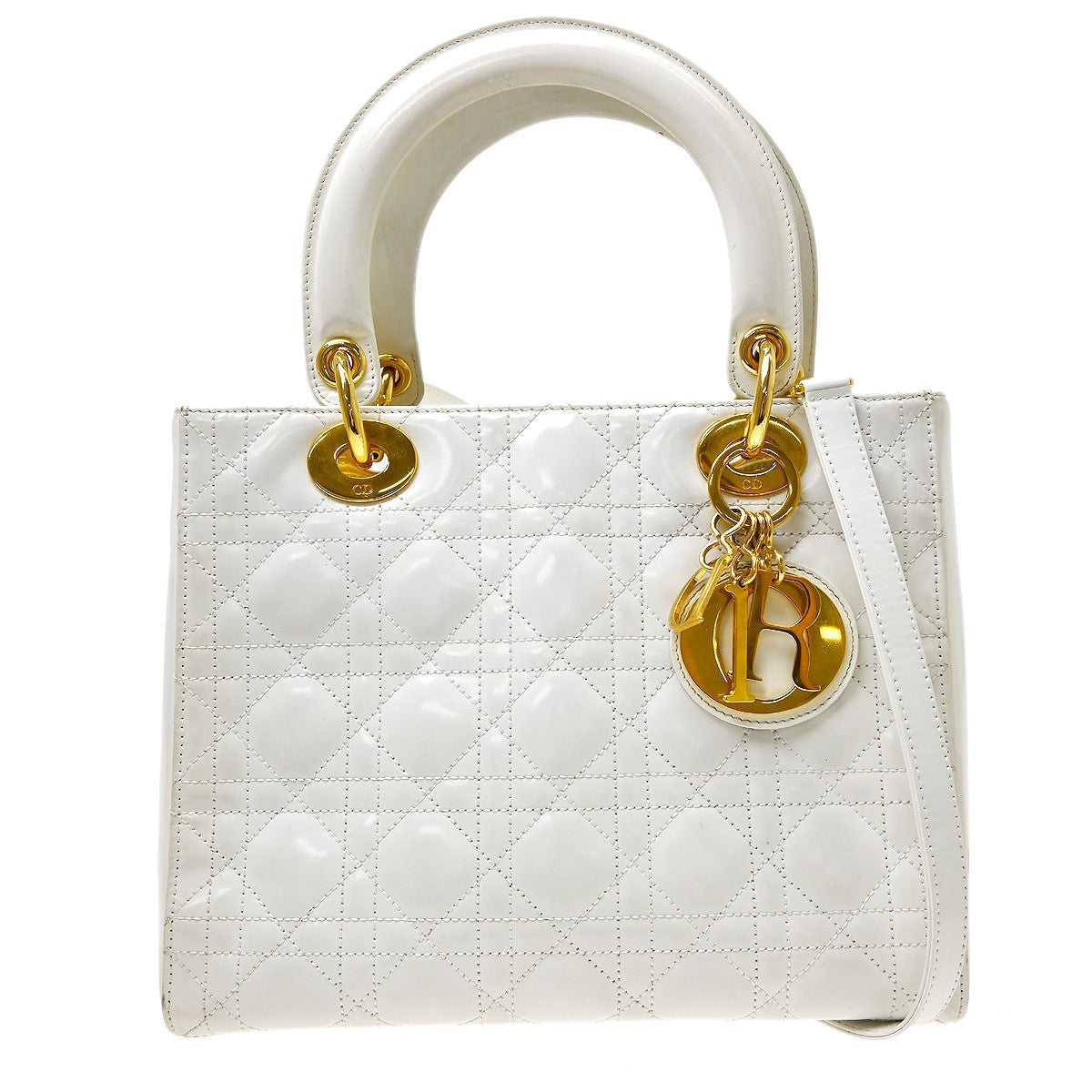 Christian Dior Lady Dior Cannage Quilt Patent Medium