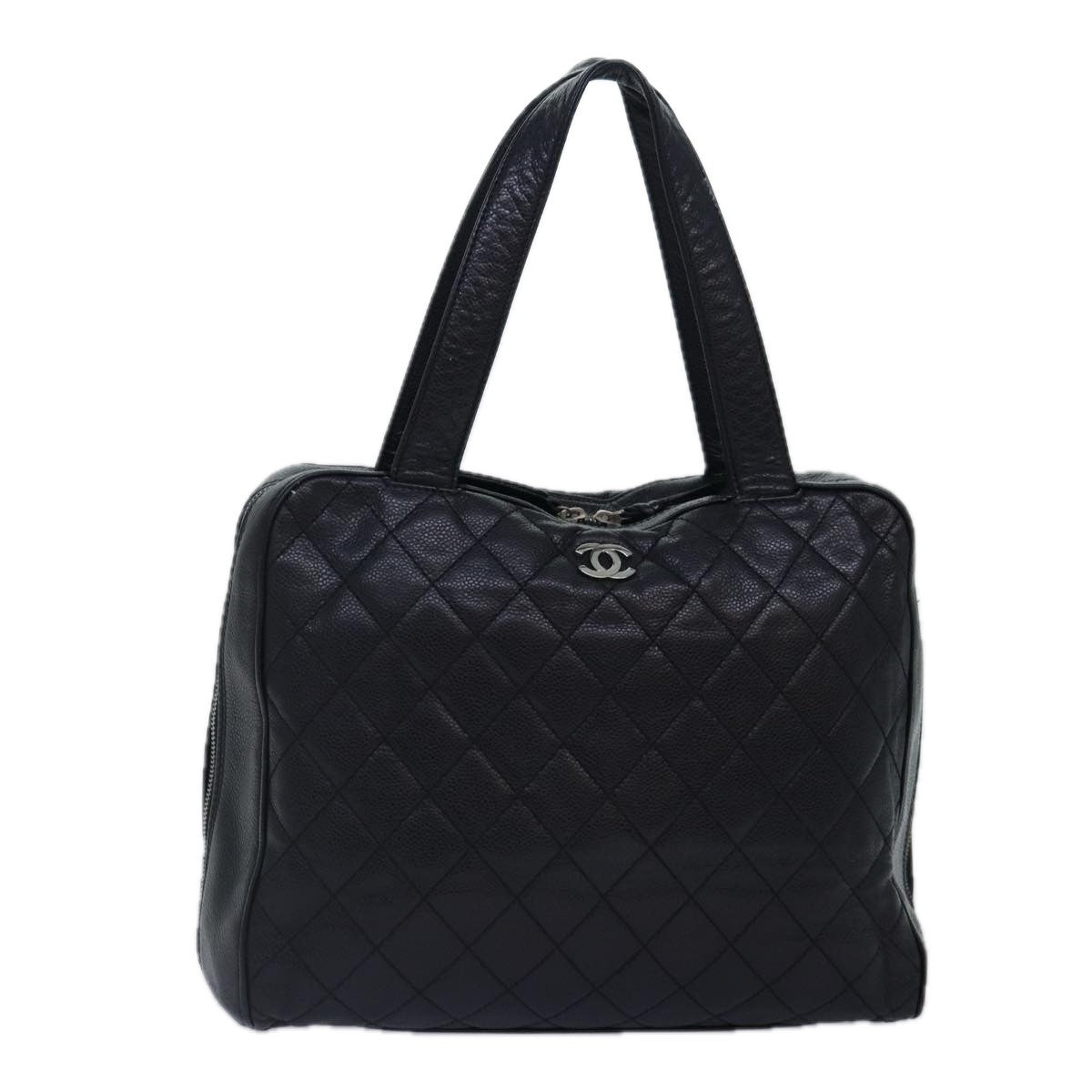 Chanel Vintage CC Zip Around Bowler Bag Quilted Caviar Medium