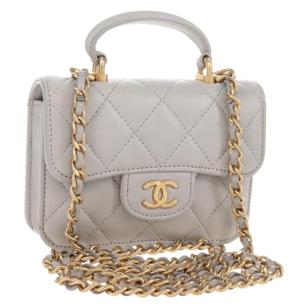 Chanel Top Handle Flap Coin Purse with Chain Quilted Lambskin Product Image
