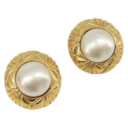 Chanel Vintage Round Clip-On Metal with Faux Pearl Product Image