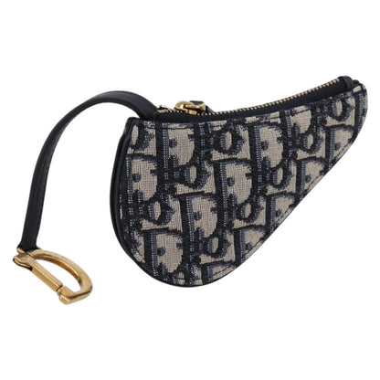 Christian Dior Vintage Saddle Zip Coin Purse Diorissimo Canvas Mini