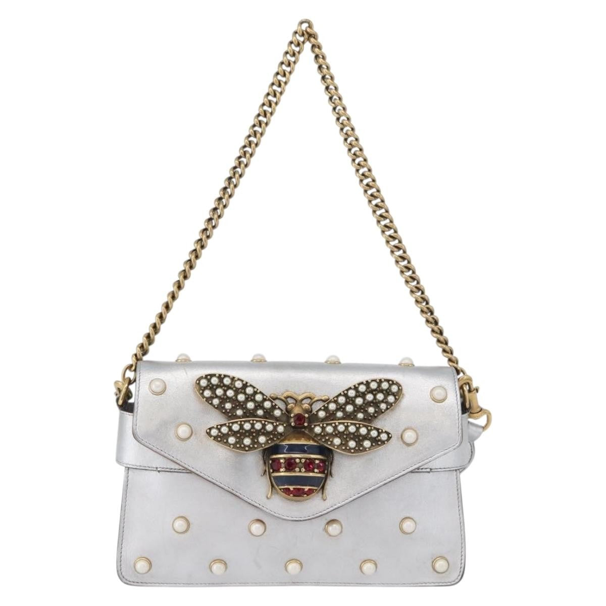 Gucci Broadway Pearly Bee Shoulder Bag Embellished Leather Mini