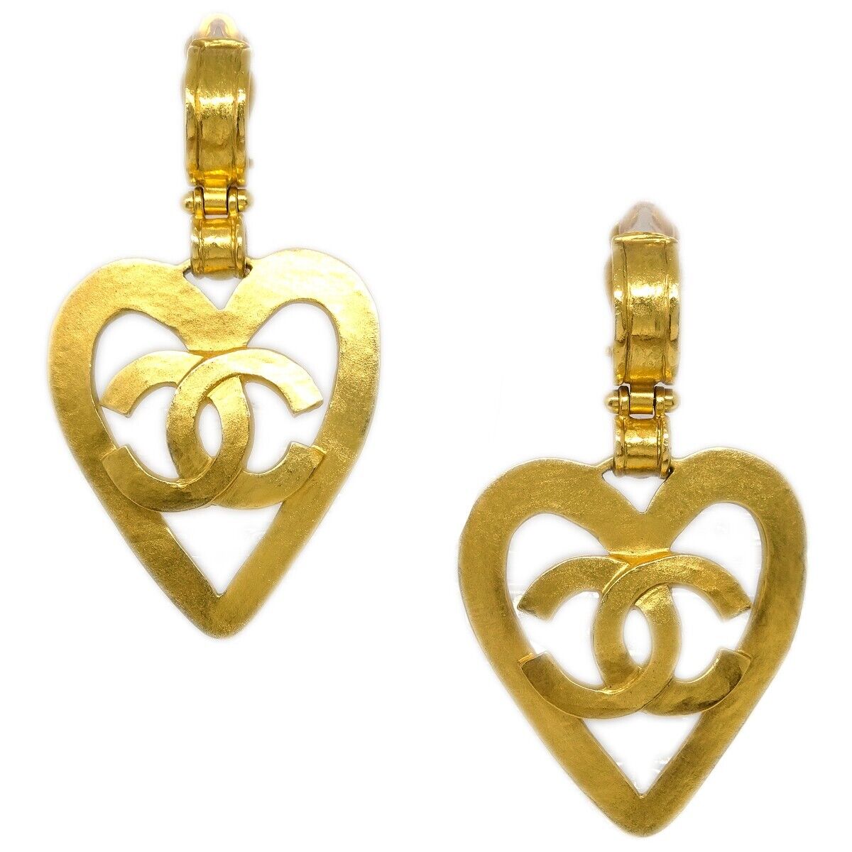 Chanel Vintage CC Heart Cut Out Drop Clip-On Earrings Metal Product Image