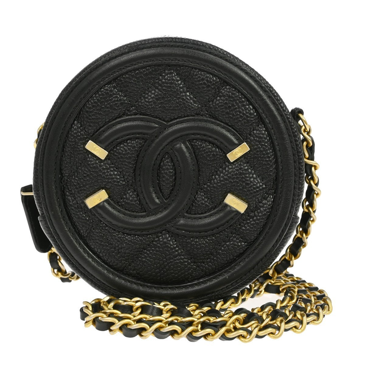 Chanel Filigree Round Clutch with Chain Quilted Caviar Mini