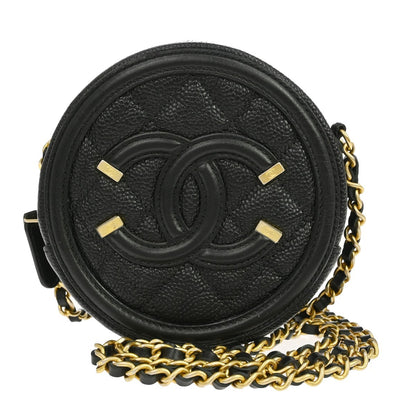 Chanel Filigree Round Clutch with Chain Quilted Caviar Mini