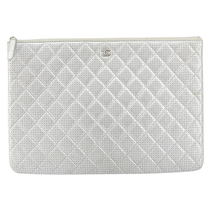 Chanel O Case Clutch Quilted Perforated Lambskin Medium