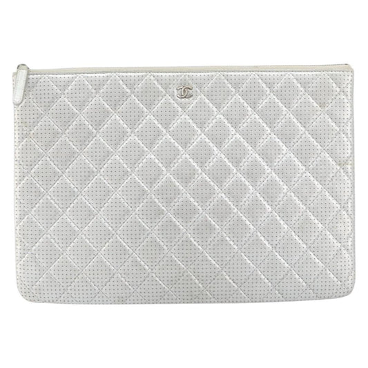 Chanel O Case Clutch Quilted Perforated Lambskin Medium