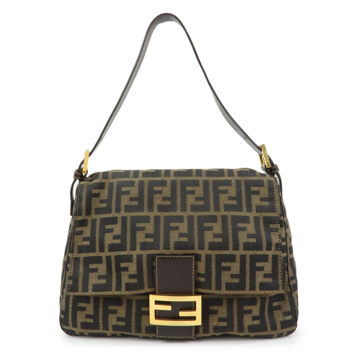 Fendi Round Flap Baguette Zucca Canvas North South