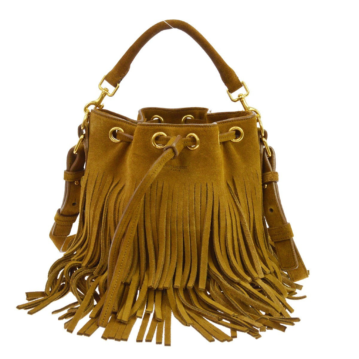 Saint Laurent Fringe Emmanuelle Bucket Suede Mini