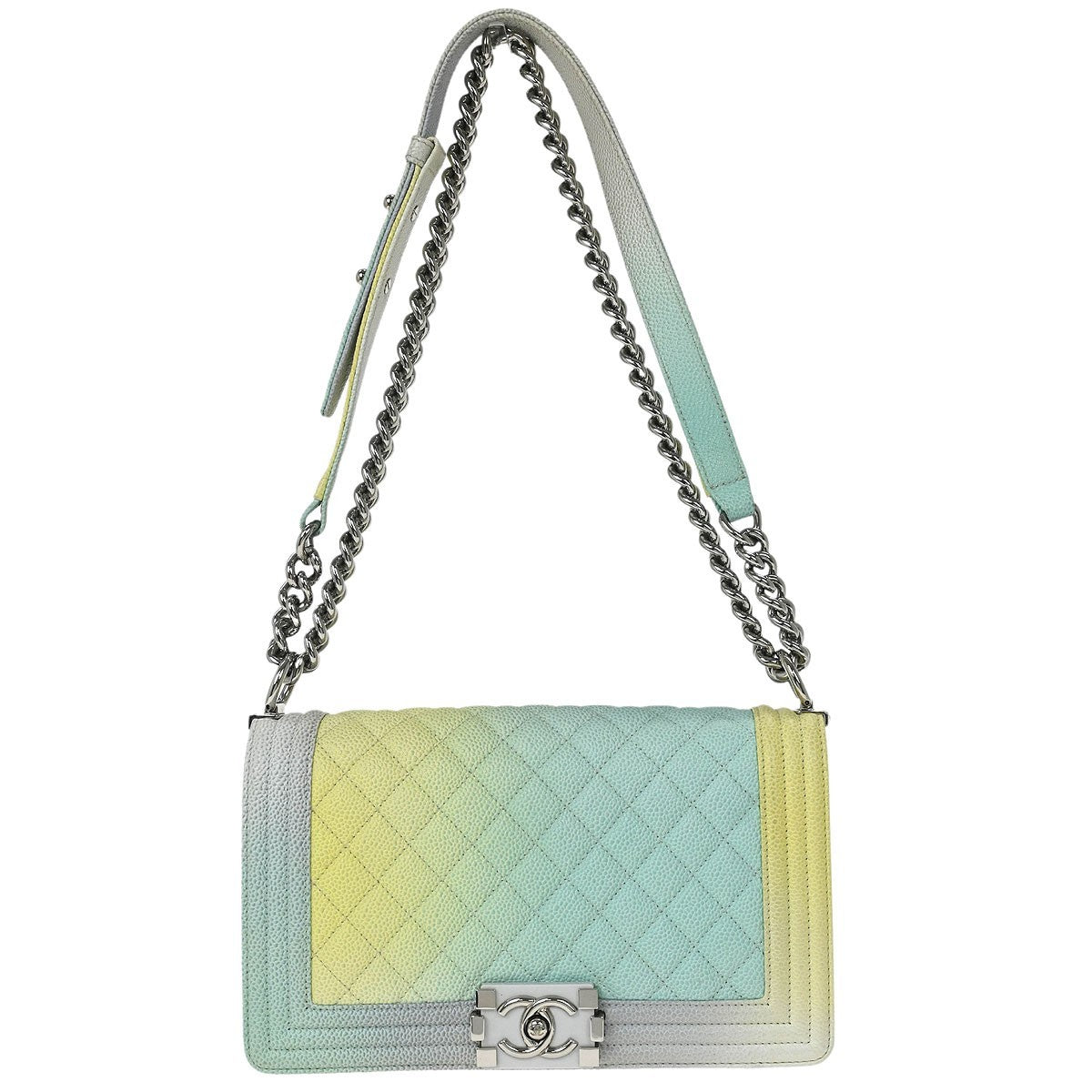 Chanel Rainbow Boy Flap Bag Quilted Painted Caviar Old Medium