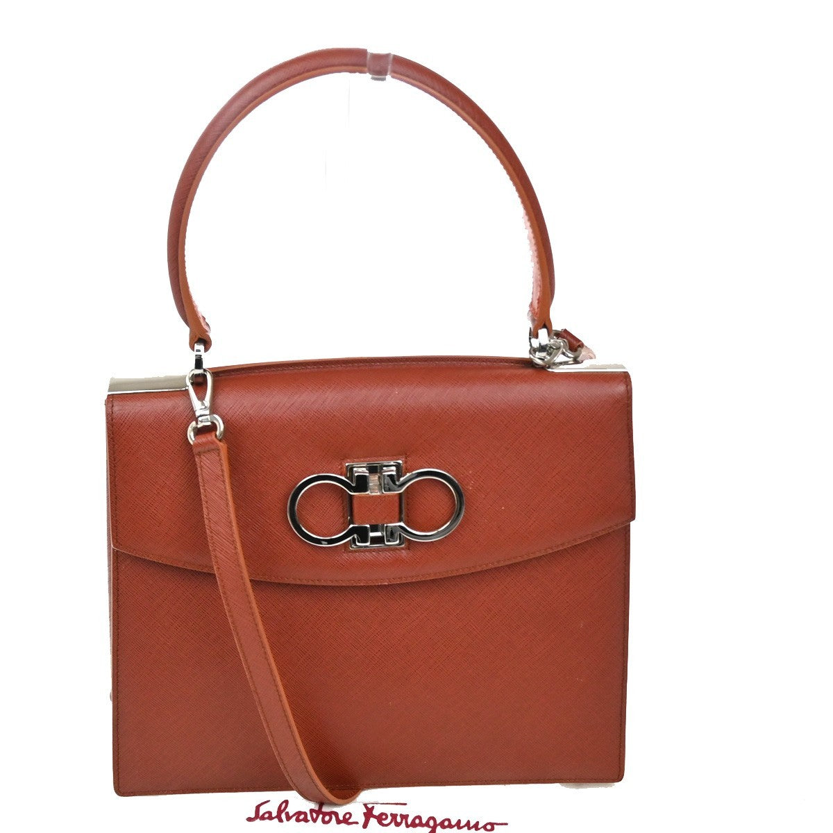 Salvatore Ferragamo Double Gancini Top Handle Saffiano Leather Small