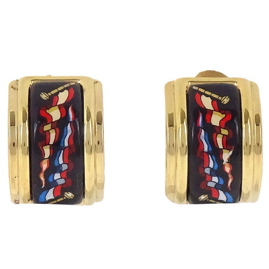 Hermes Vintage Half Hoop Clip-On Printed Enamel and Metal Product Image