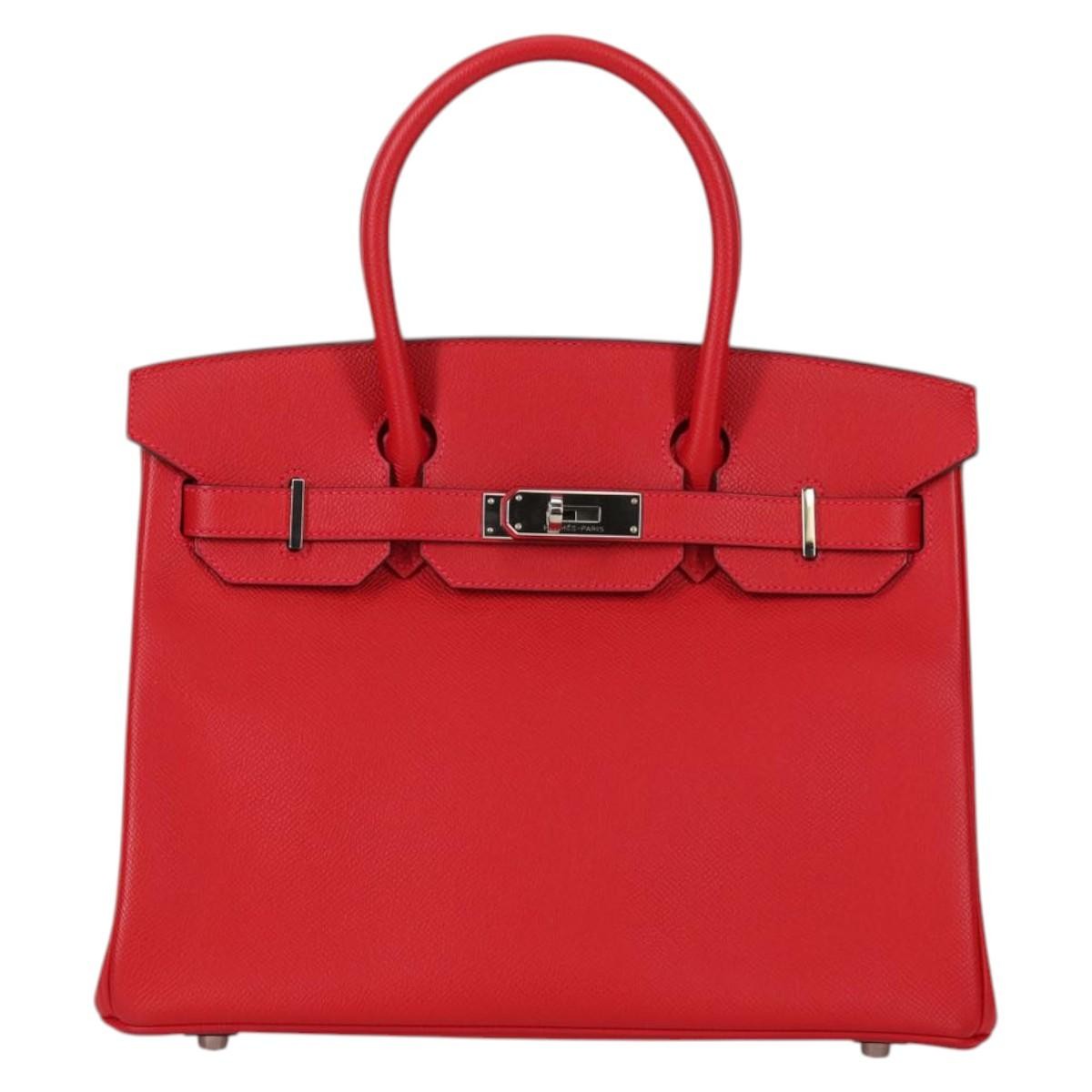 Hermes Birkin Handbag Red Epsom with Palladium Hardware 30