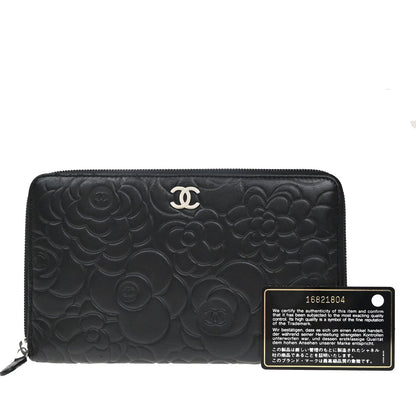 Chanel Camellia Zip Around Organizer Leather Long