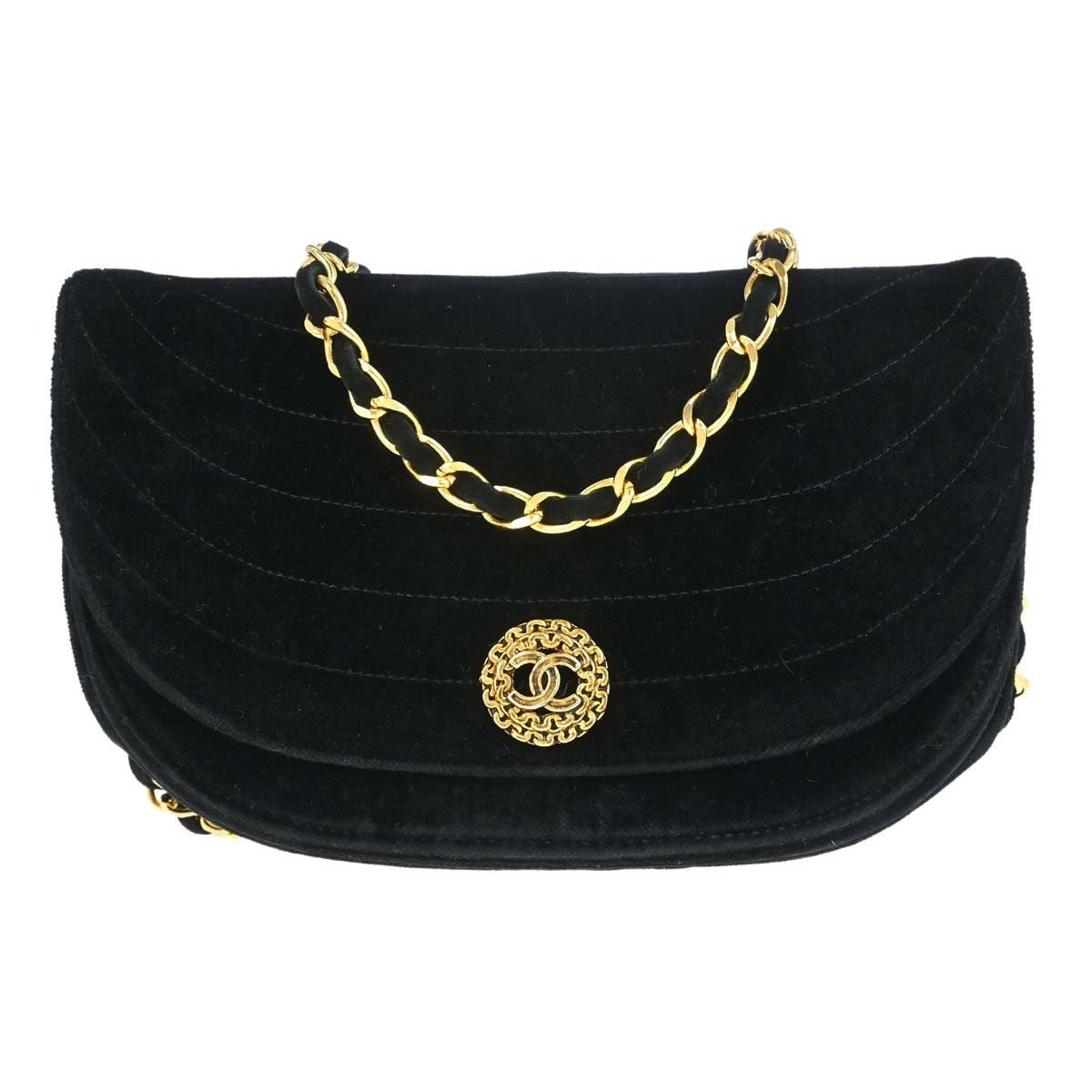 Chanel Vintage Crescent Flap Horizontal Quilted Velvet Medium