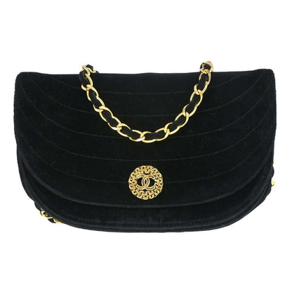 Chanel Vintage Crescent Flap Horizontal Quilted Velvet Medium