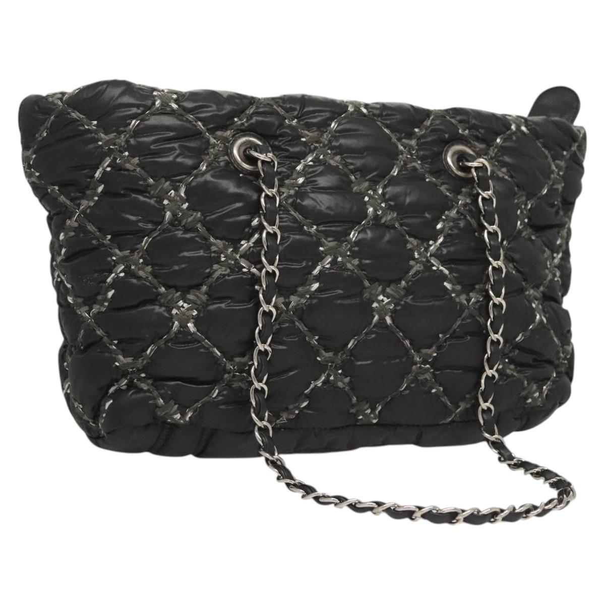 Chanel Tweed on Stitch Zip Tote Quilted Nylon Small