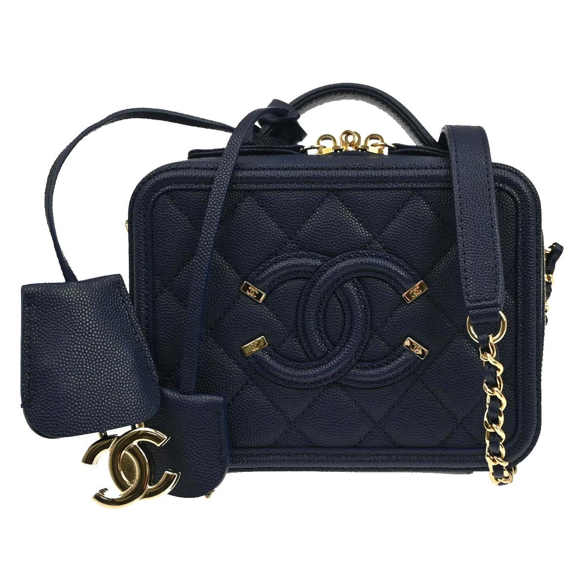 Chanel Filigree Vanity Case Quilted Caviar Medium