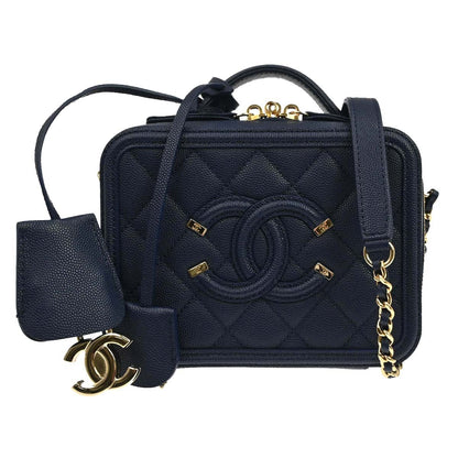 Chanel Filigree Vanity Case Quilted Caviar Medium