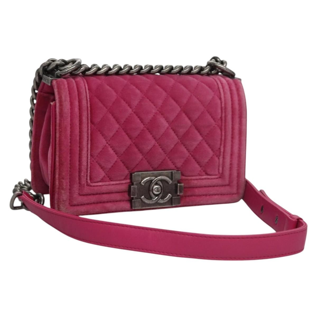 Chanel Boy Flap Bag Quilted Velvet Old Medium