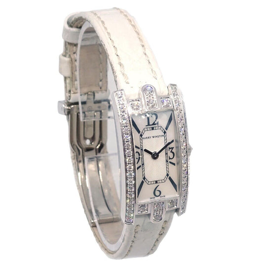 Harry Winston Avenue C Quartz Watch White Gold and Alligator with Diamond Bezel and Mother of Pearl 19