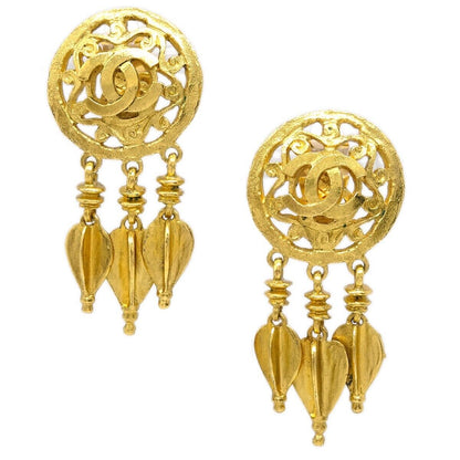 Chanel Vintage CC Round Drop Clip-On Earrings Metal Large