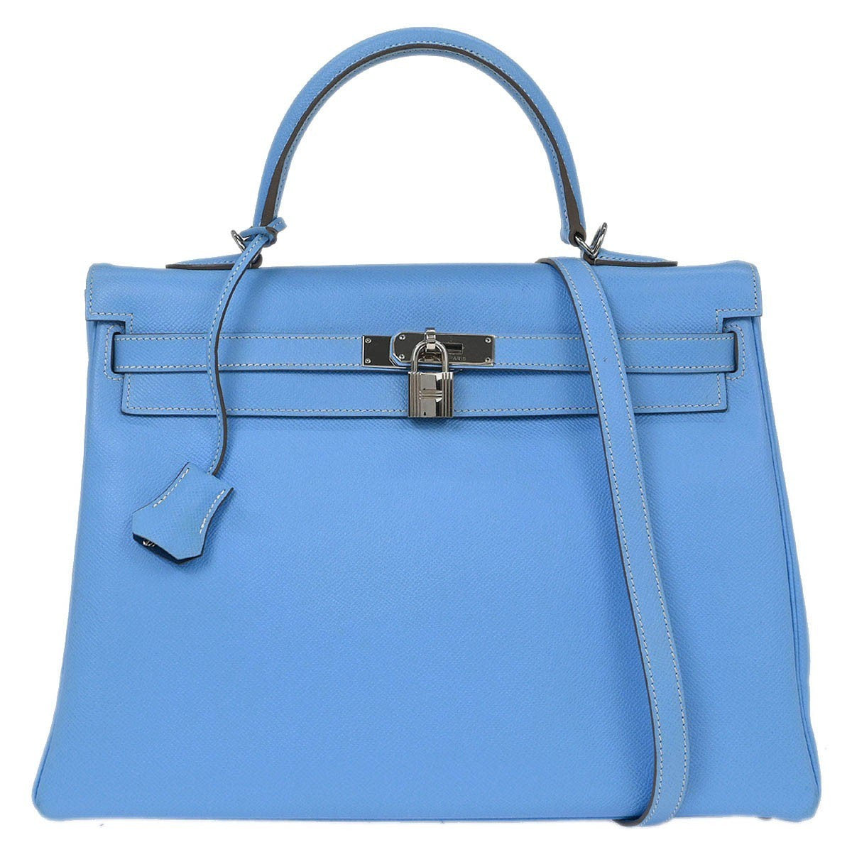 Hermes Kelly Handbag Blue Epsom with Palladium Hardware 35