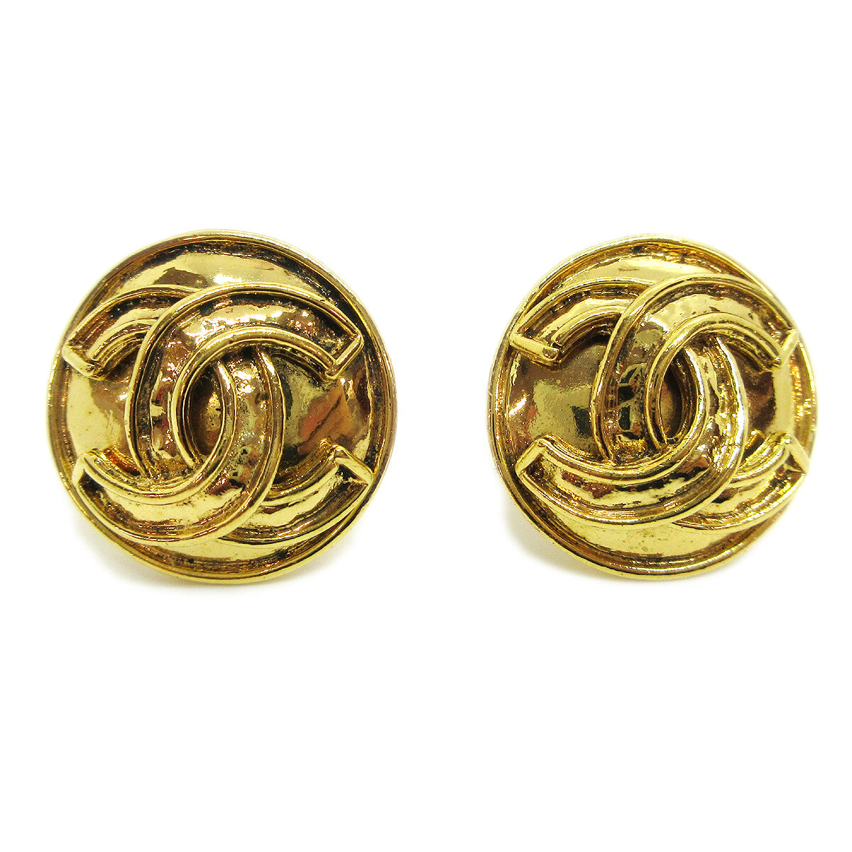 Chanel Vintage CC Round Clip-On Earrings Metal Small