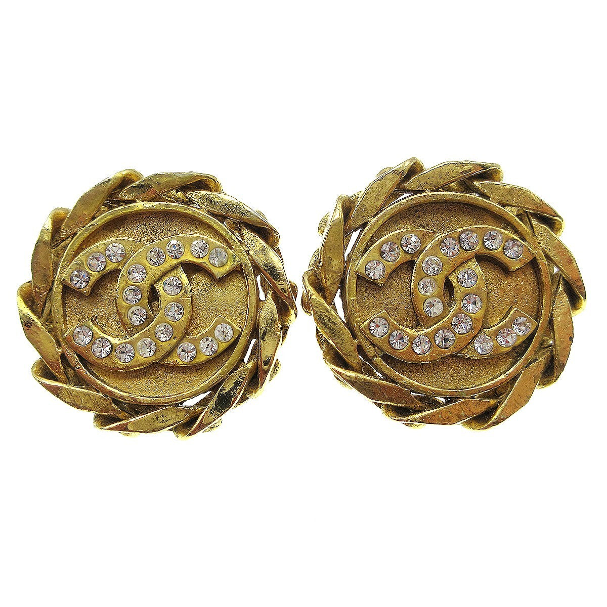 Chanel Vintage CC Round Clip-On Earrings Metal with Crystals Product Image