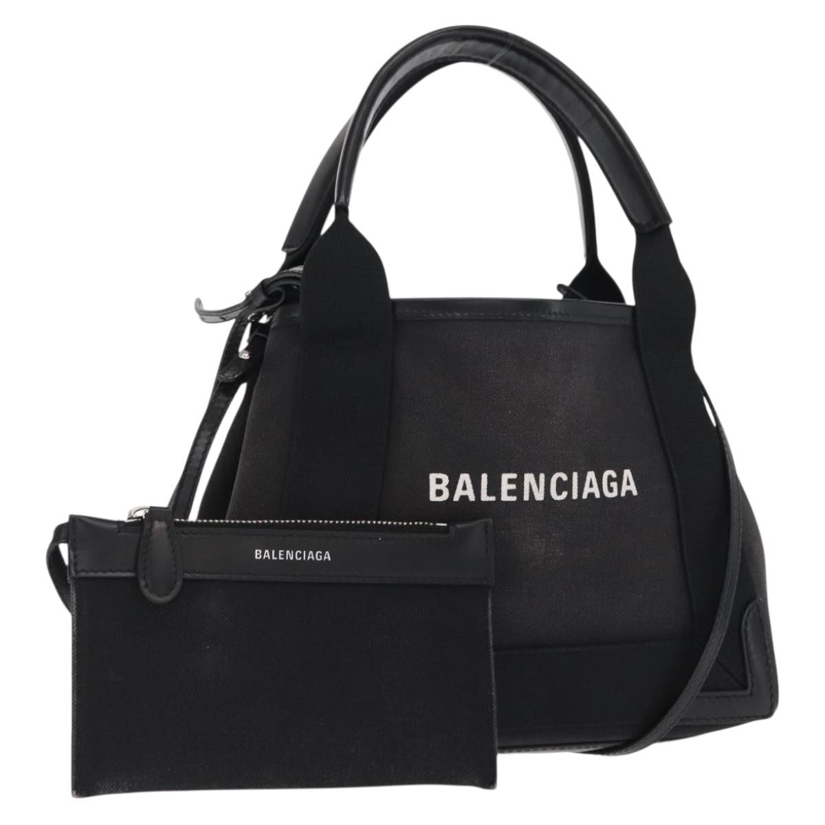 Balenciaga Navy Cabas Canvas with Leather Small