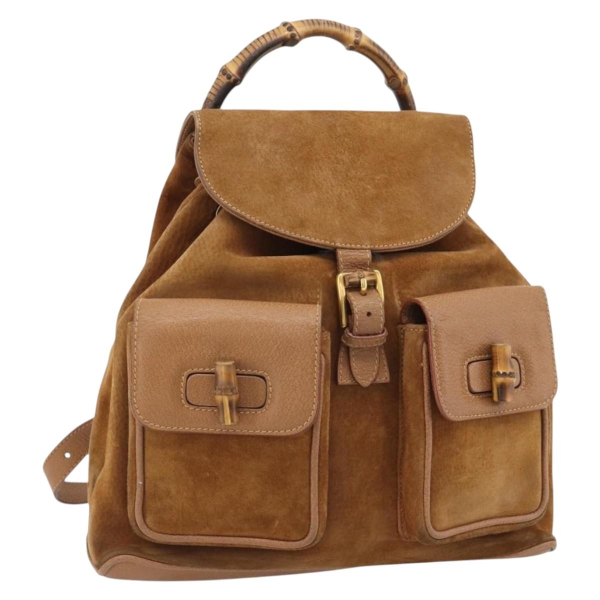 Gucci Vintage Bamboo Backpack Suede Medium
