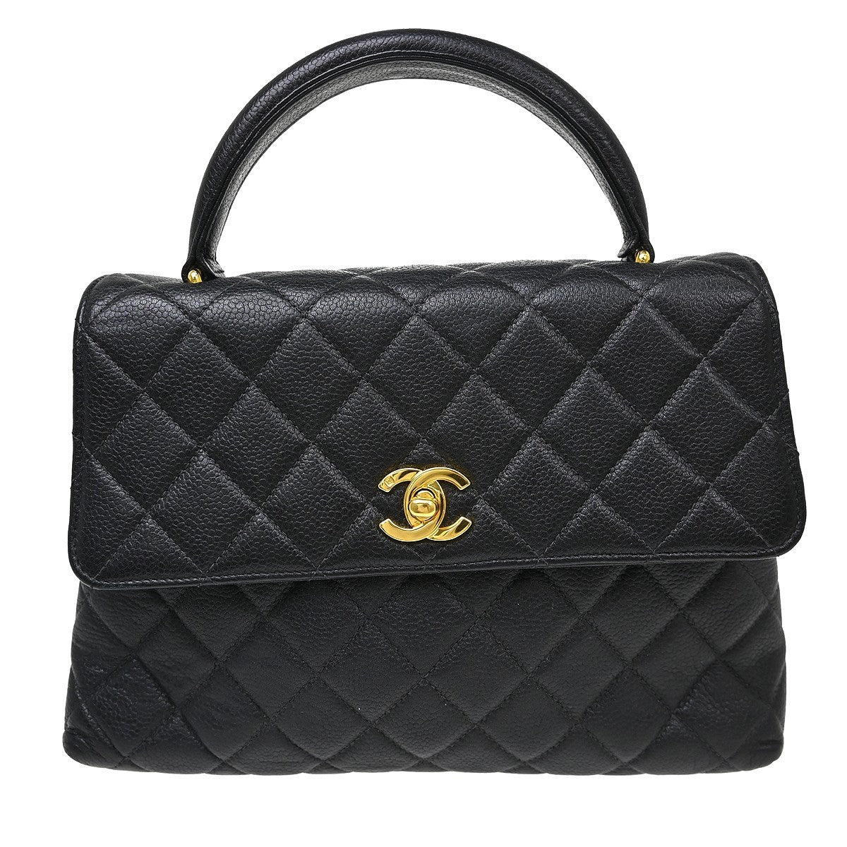 Chanel Vintage Classic Top Handle Flap Bag Quilted Caviar Medium