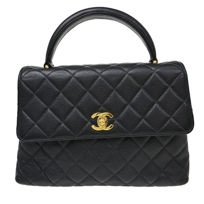 Chanel Vintage Classic Top Handle Flap Bag Quilted Caviar Medium