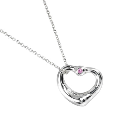 Tiffany & Co. Elsa Peretti Open Heart Pendant Necklace Sterling Silver with Pink Sapphire 16mm
