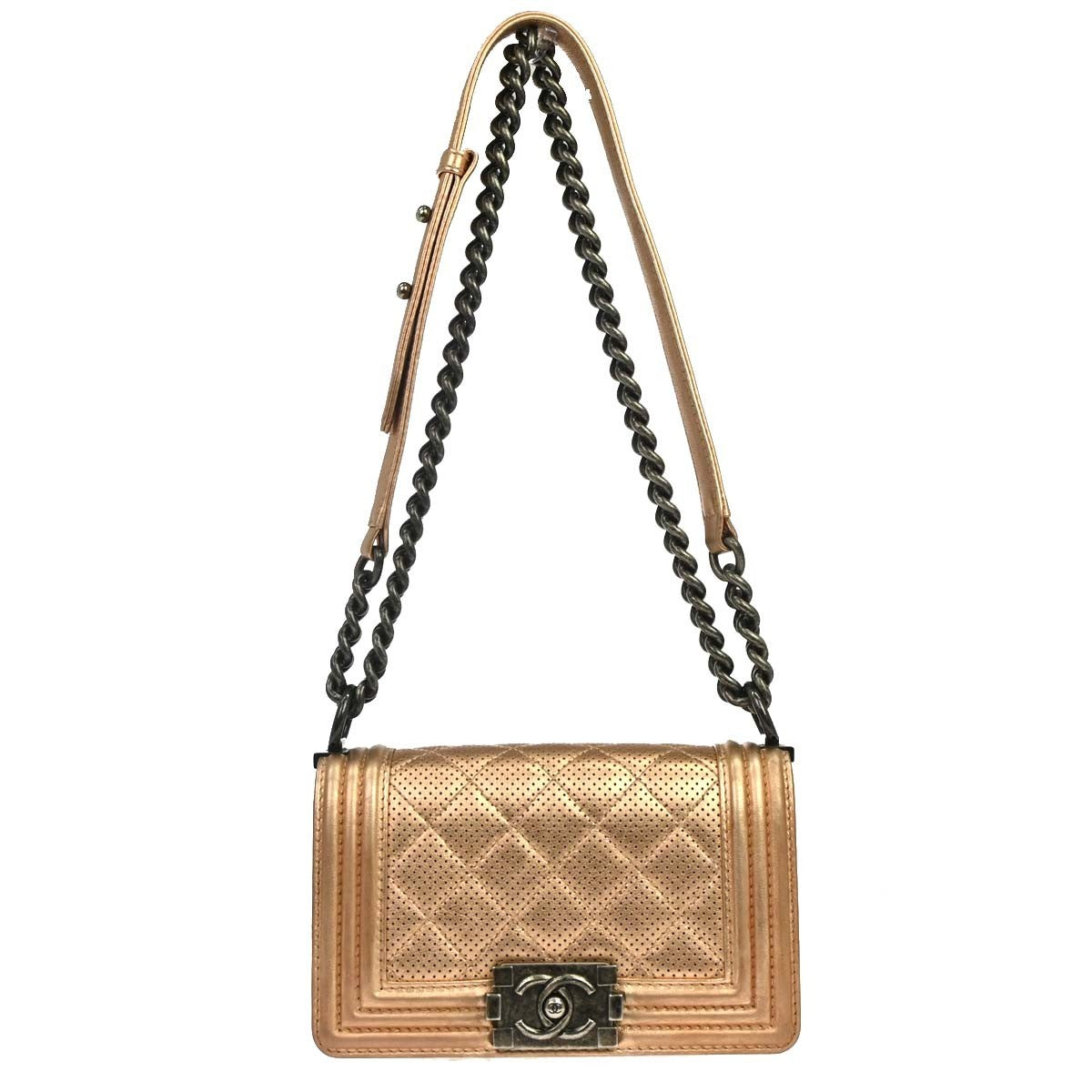 Chanel Boy Flap Quilted Perforated Lambskin Old Medium
