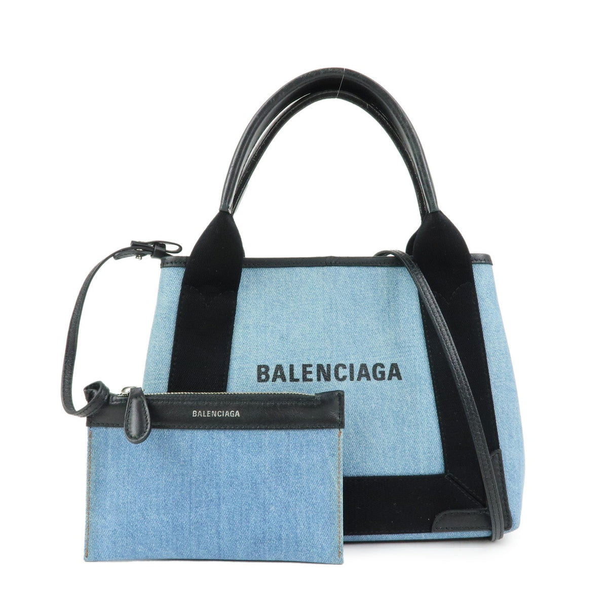 Balenciaga Navy Cabas Coated Denim with Leather Small