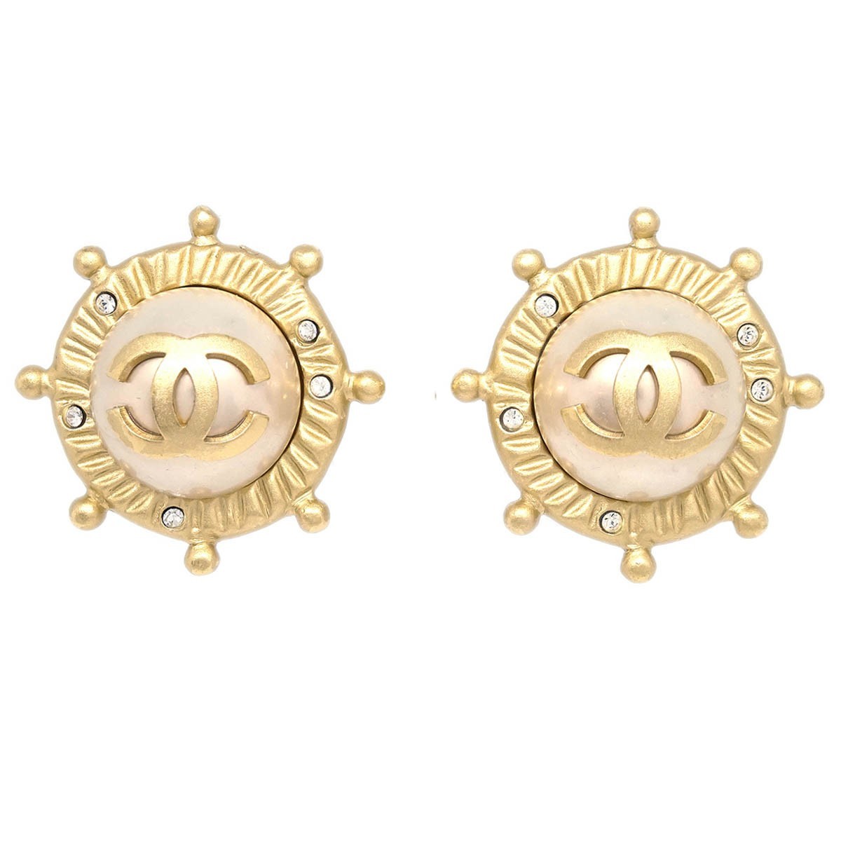Chanel Vintage Round Clip-On Earrings Metal with Faux Pearl Product Image