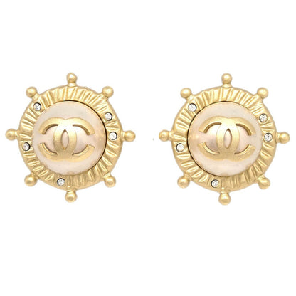 Chanel Vintage Round Clip-On Earrings Metal with Faux Pearl Product Image