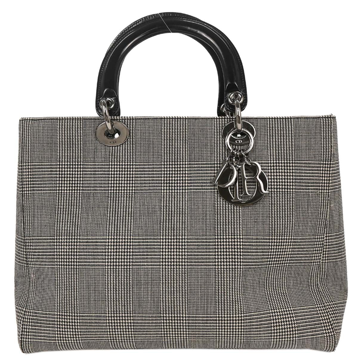 Christian Dior Vintage Lady Dior Houndstooth Canvas Medium