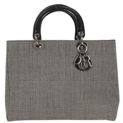 Christian Dior Vintage Lady Dior Houndstooth Canvas Medium