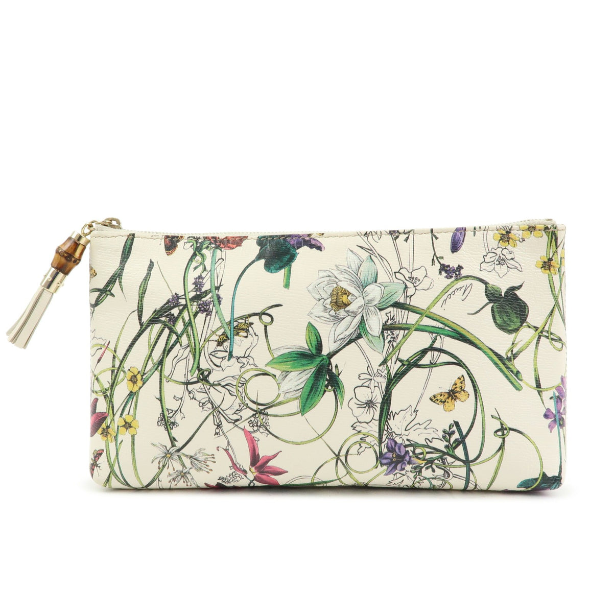 Gucci Bamboo Zip Pouch Flora Leather Large