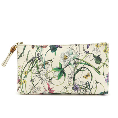 Gucci Bamboo Zip Pouch Flora Leather Large