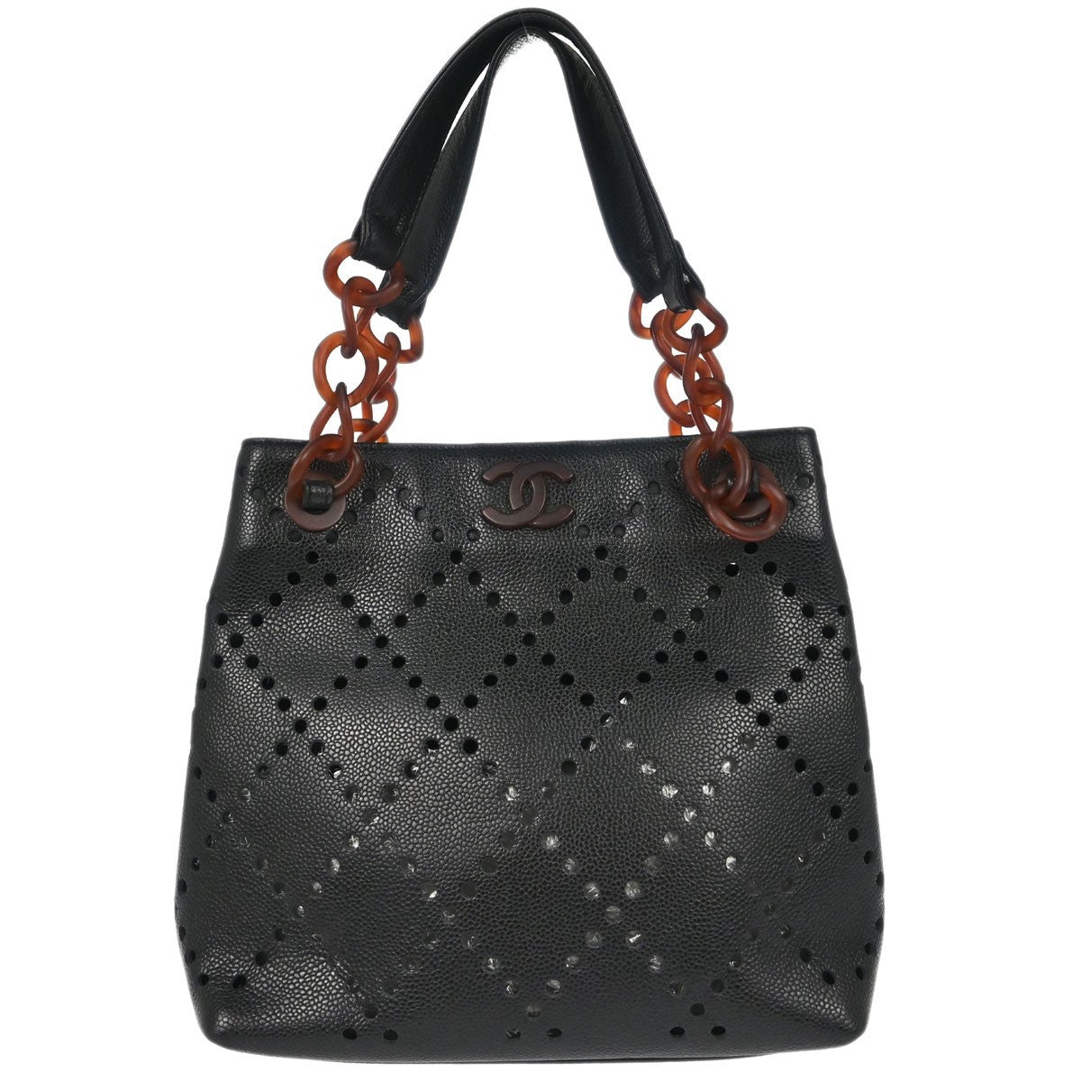 Chanel Vintage Resin Chain Shopping Tote Quilted Caviar Medium